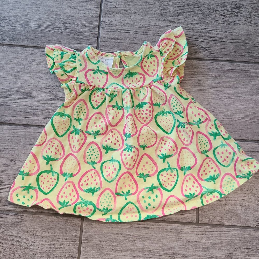 First Impressions Baby Girl Strawberry Print Dress Yellow Size 3-6 Months